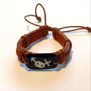 Brown Leather Drawstring Mars & Venus Bracelet